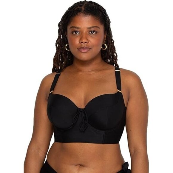 Smart & Sexy Women's Plus-Size Long Lined Underwire Black Bikini Top 40D NWOT - Picture 3 of 5